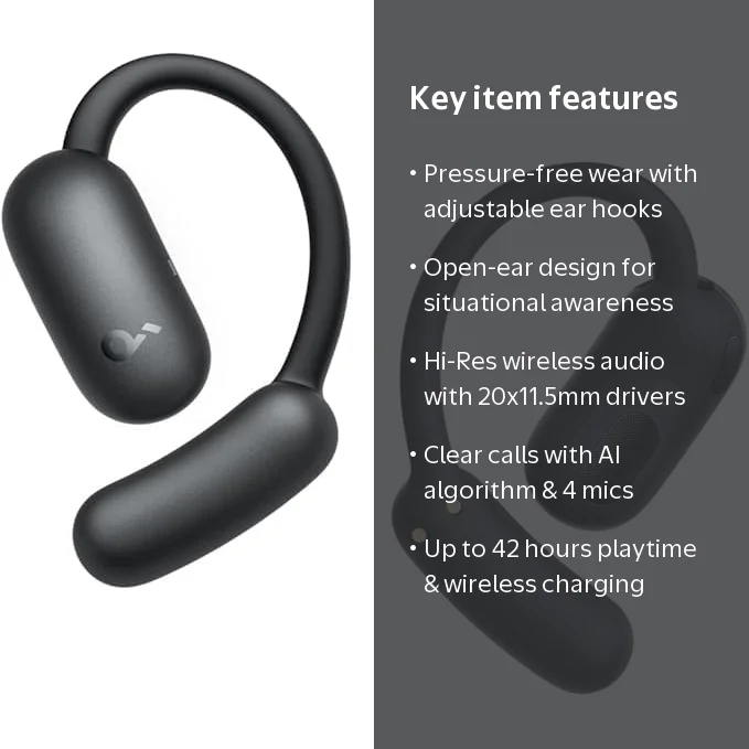 Soundcore AeroFit 2 Open-Ear Headphones, Adjustable Ear Hooks