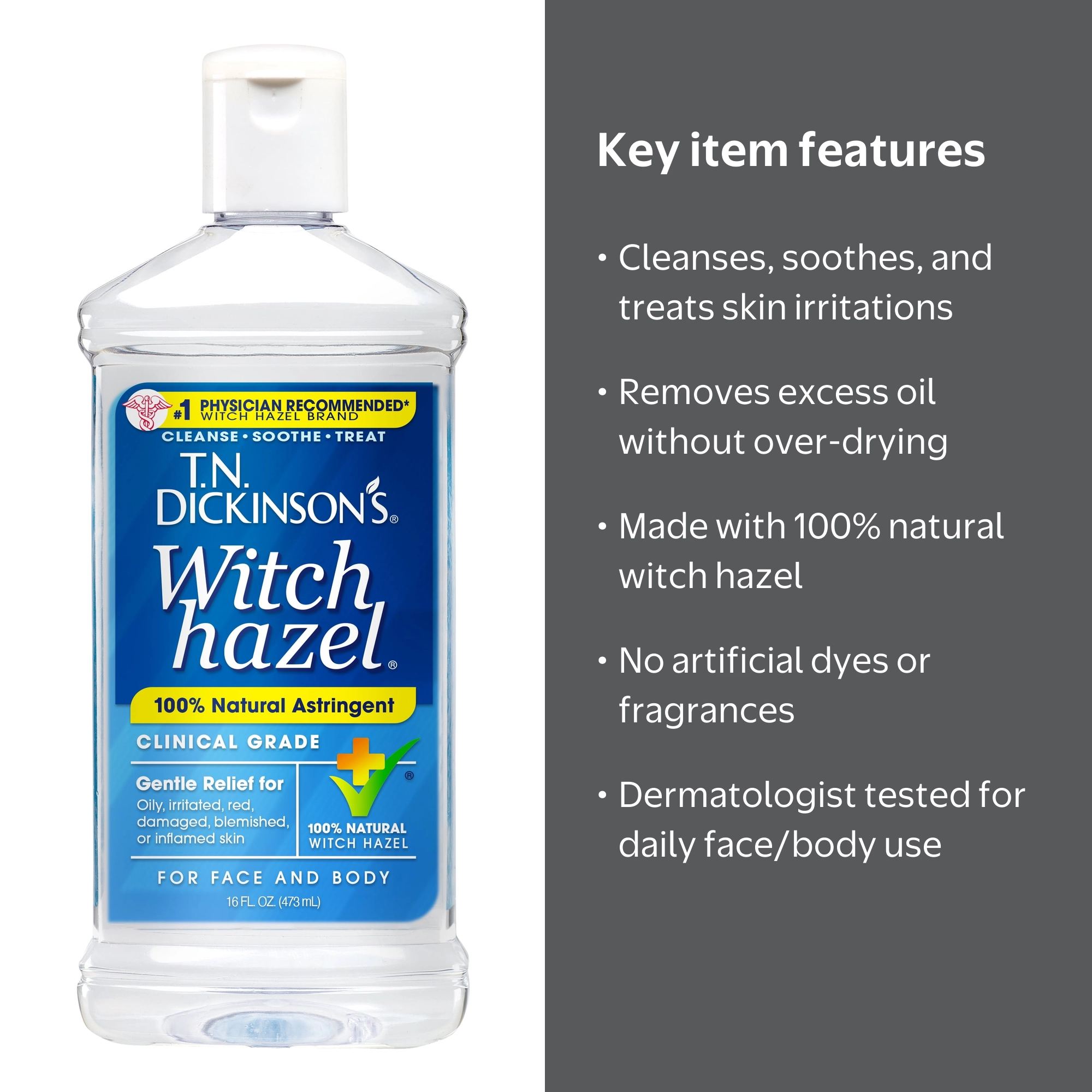 T.N. Dickinson's Witch Hazel Astringent, 100% Natural, 16 fl oz