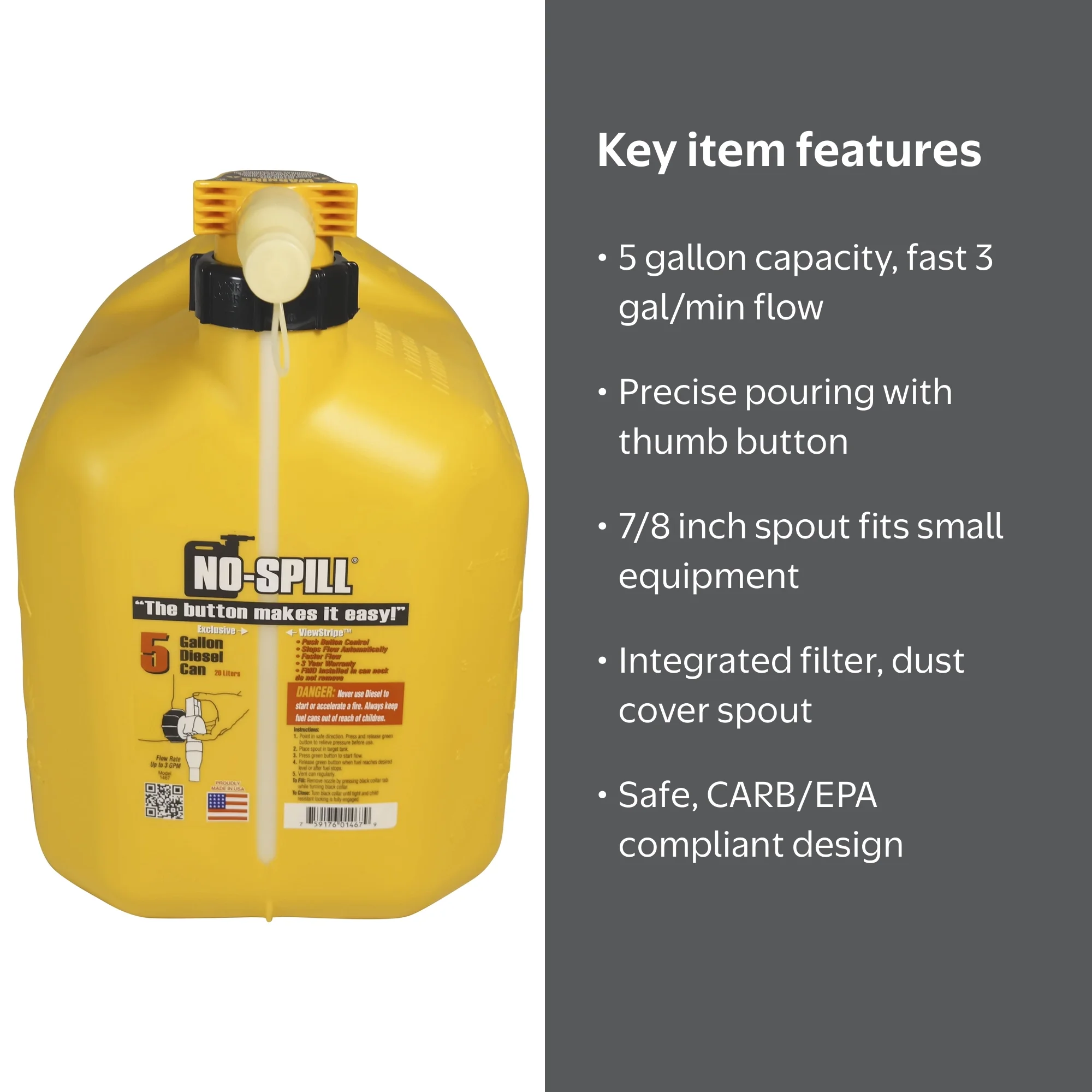 No-Spill 5 Gallon Diesel Gas Can, Yellow - Walmart.com