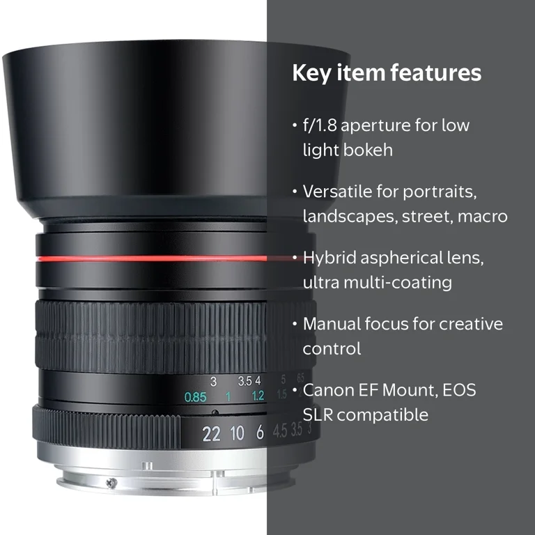 JINTU, EF Lens for Canon, 85mm f1.8, Manual Portrait Telephoto