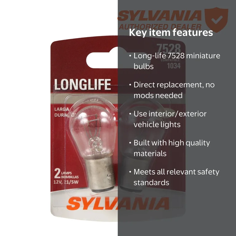 SYLVANIA 7528 Basic Miniature Bulb – 2-Pack – OEM Quality Replacement For Automotive Interior & Exterior Lights