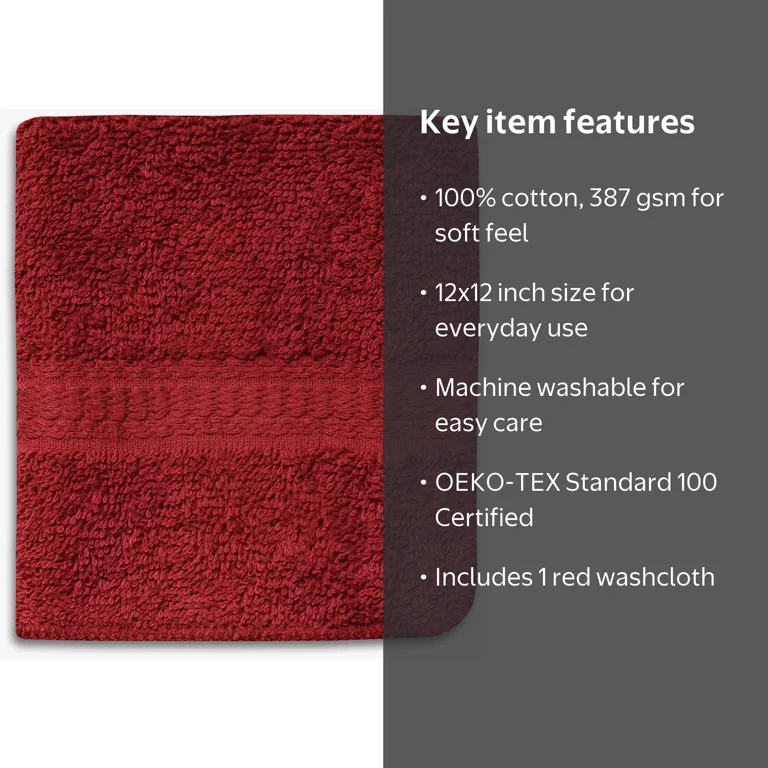 Mainstays 100% Cotton Washcloth, Red - Walmart.com