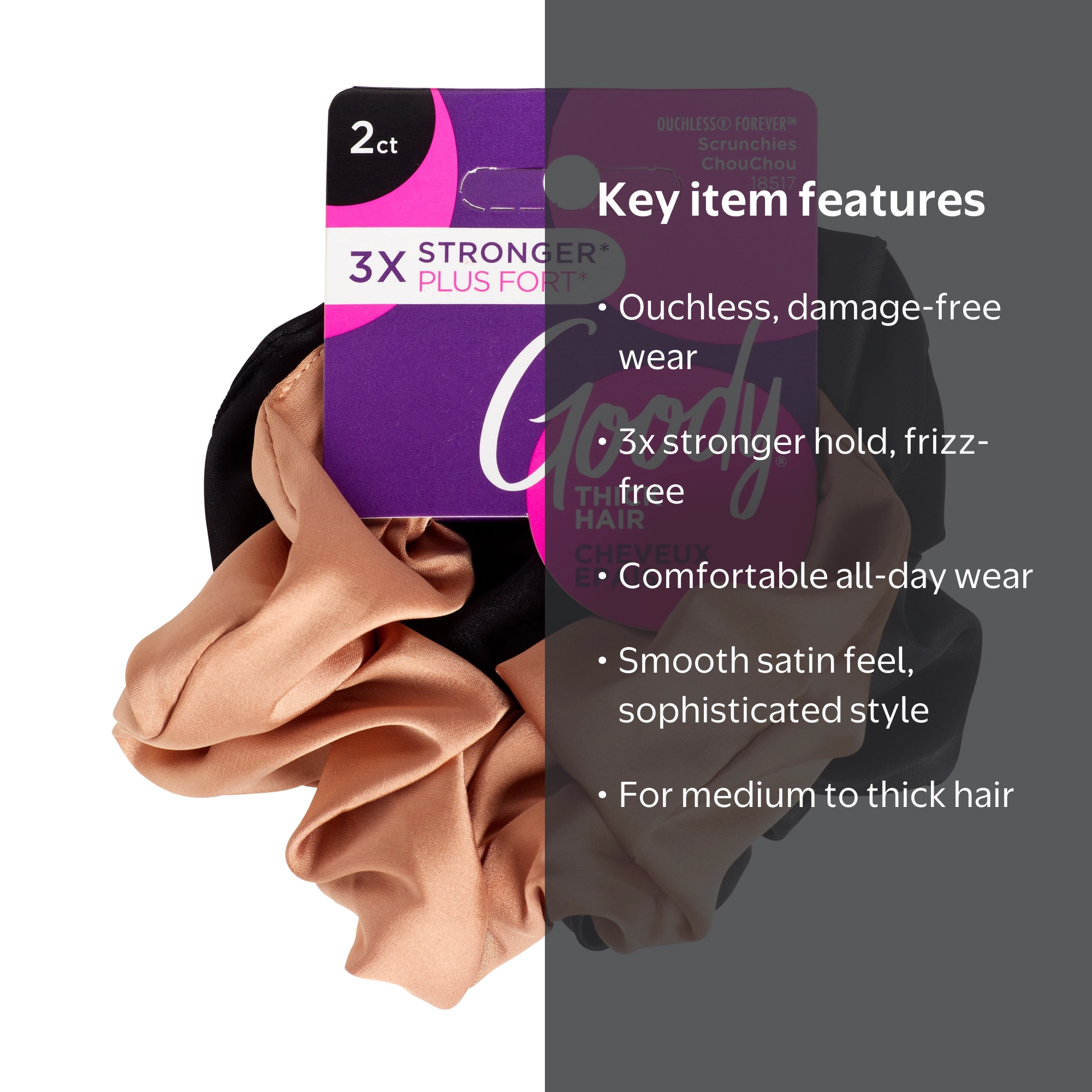 Goody Satin Scrunchie Damage-Resistant Wear for Medium to Thick