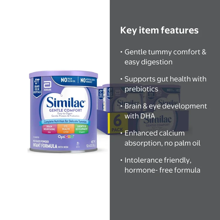 Similac Gentle Comfort Powder Baby Formula, 12.6-oz Can, Pack of 6