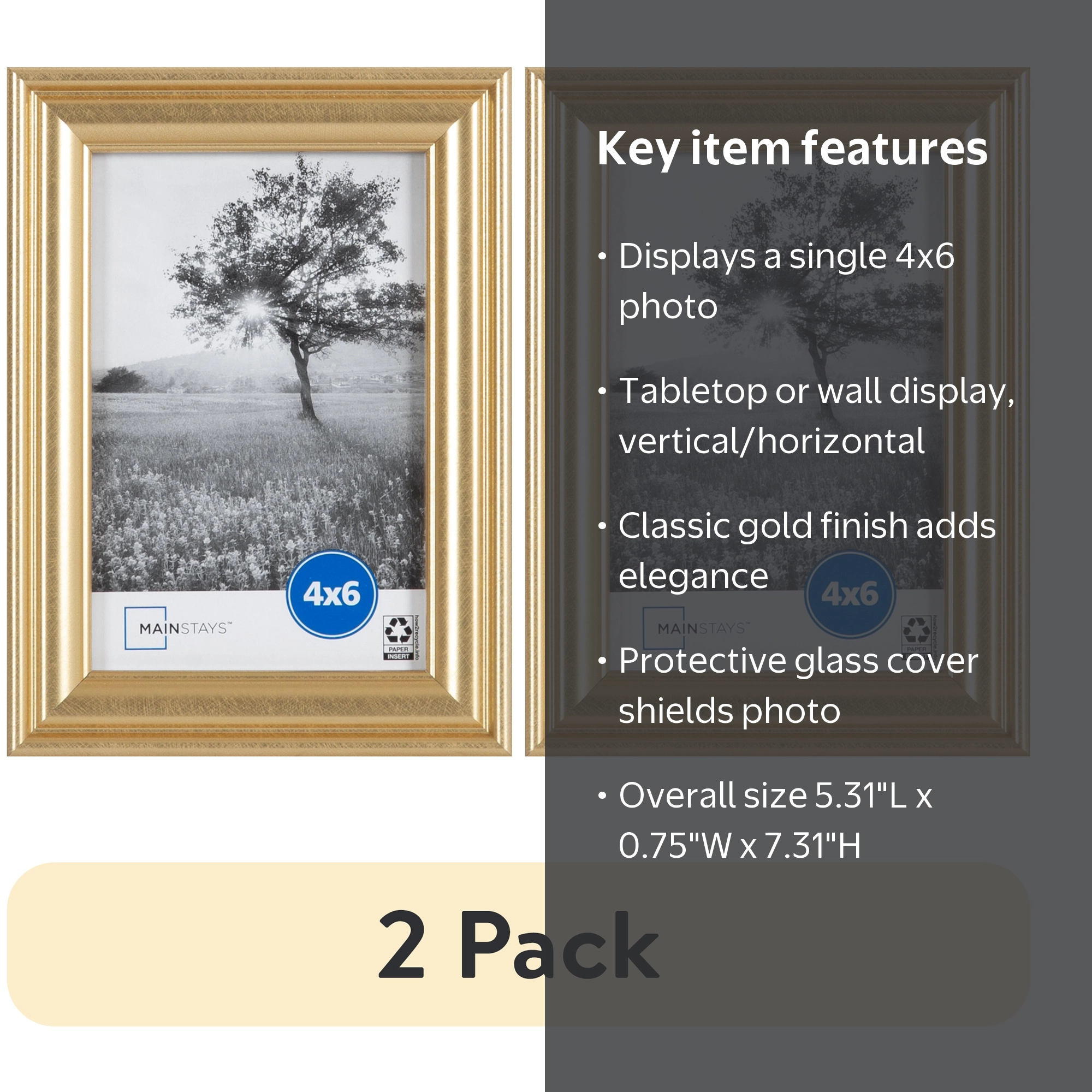2 pack) (2 pack) Mainstays 4 x 6 Picture Frame, Gold, Tabletop or