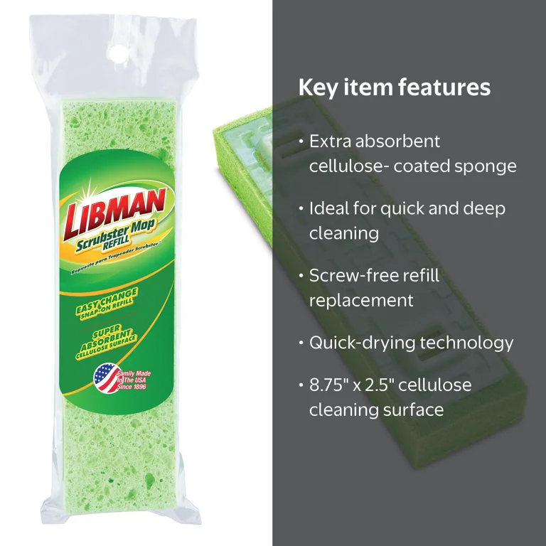 Libman, Cellulose Sponge Mop Refill, 8.75 Inch, Scrubster