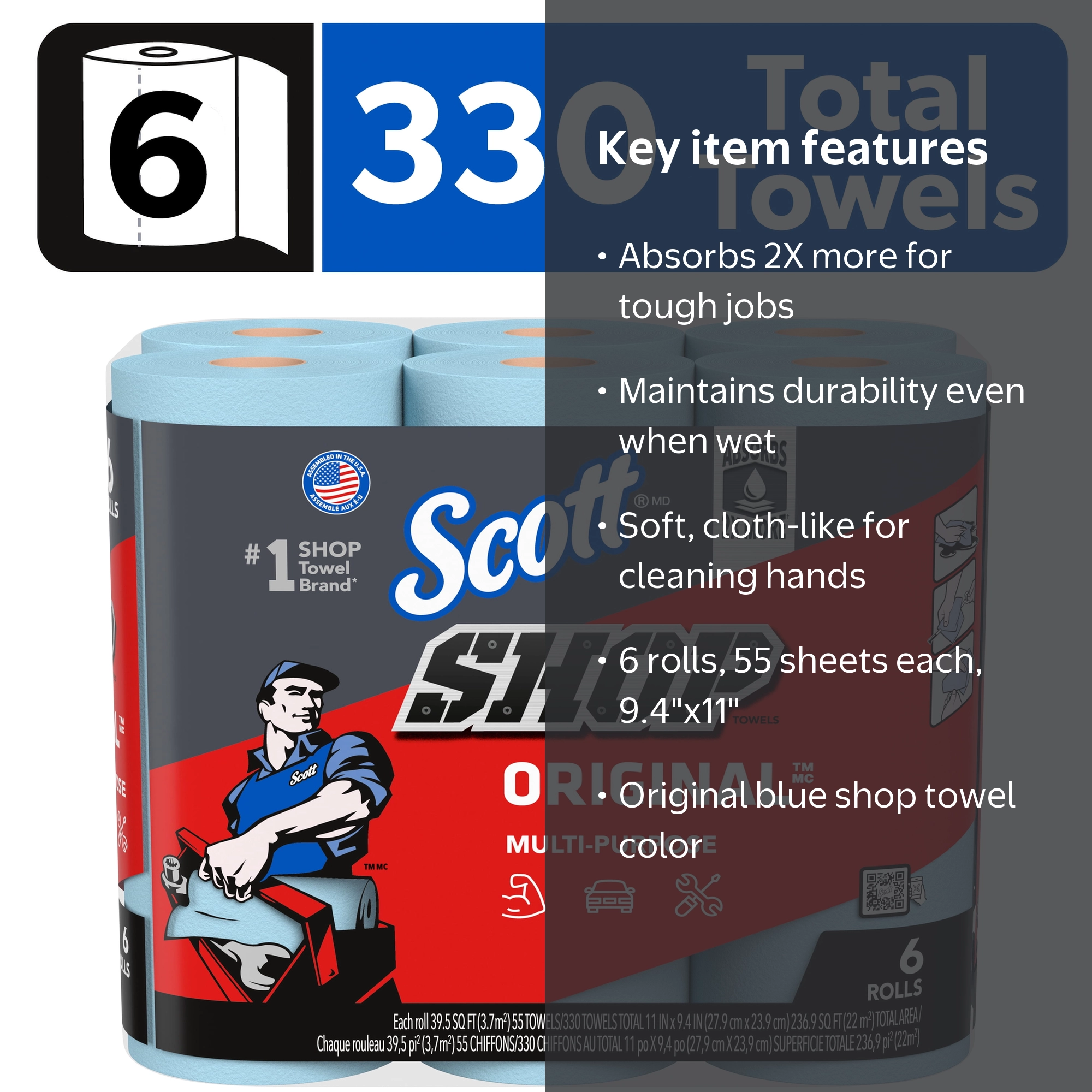 Scott, Shop Towels Original, Blue, 55 Towels per Roll - Walmart.com