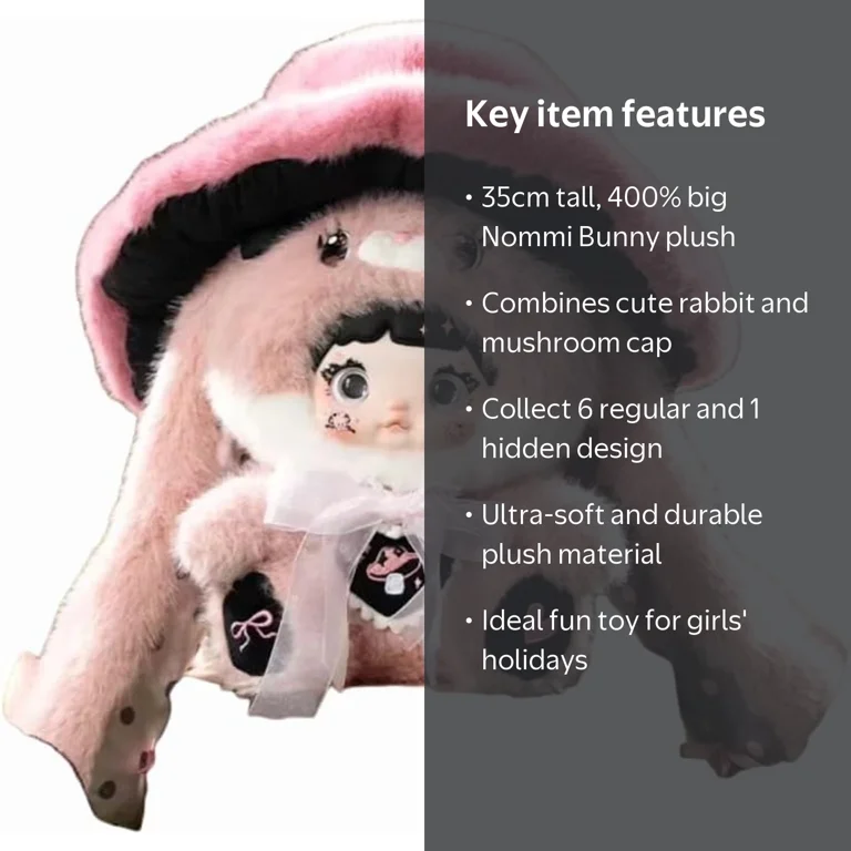 Nommi Mushroom Hat Series Plush Blind Box, 400% Big Nommi Bunny