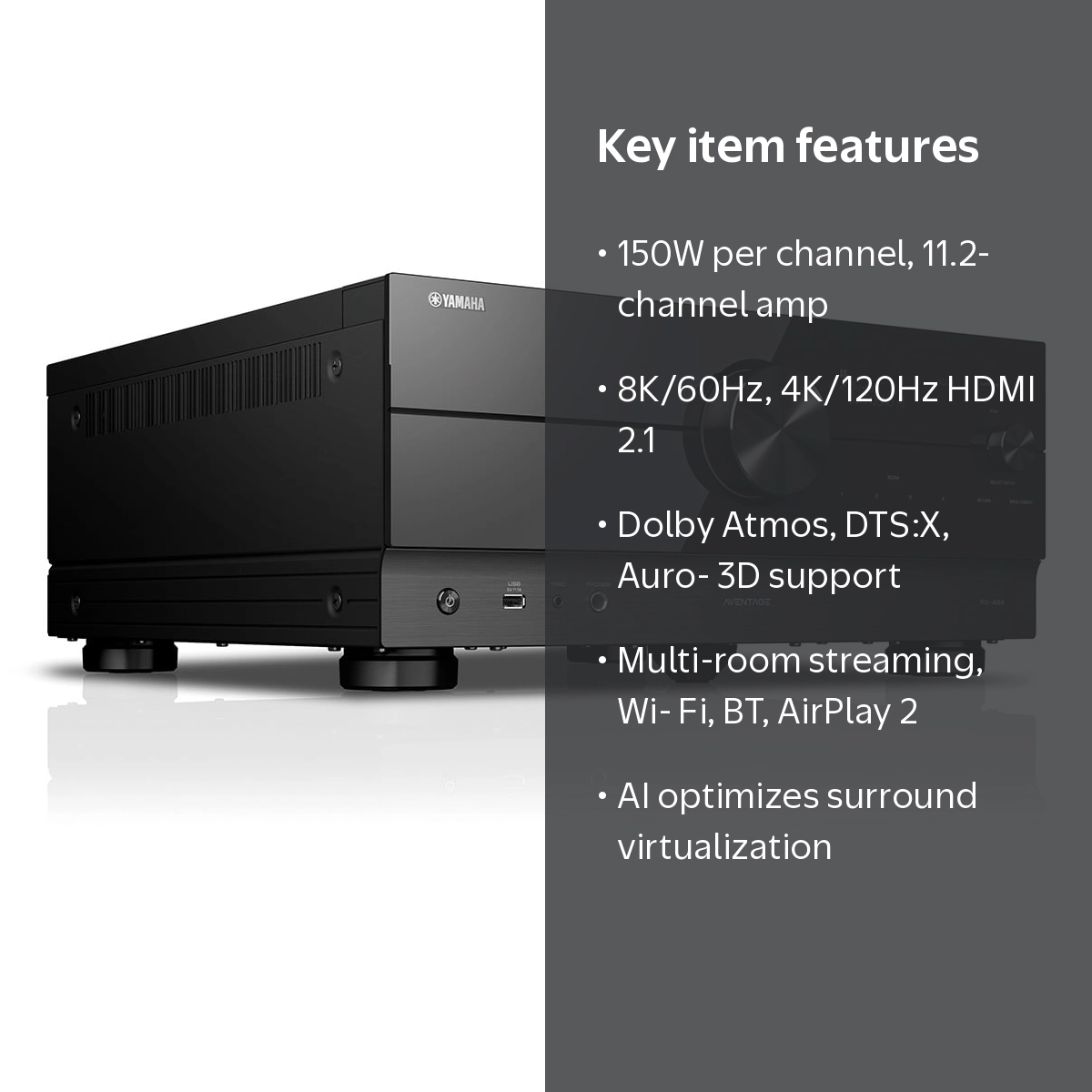 Yamaha RX-A8A AVENTAGE 11.2 Channel AV Receiver, 8K HDMI, Dolby