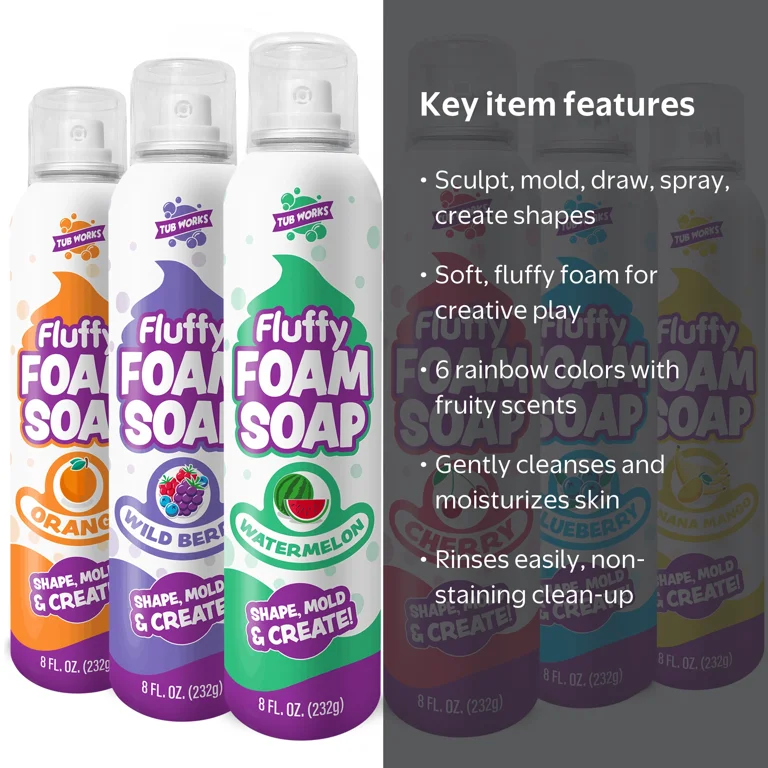 Tub Works, Fluffy Foam Soap, Multicolor, 8 oz, Fruity Scents