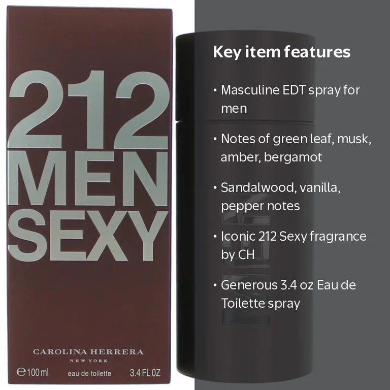 Carolina Herrera 212 Sexy Men EDT Spray 3.4 oz, Green Leaf Musk