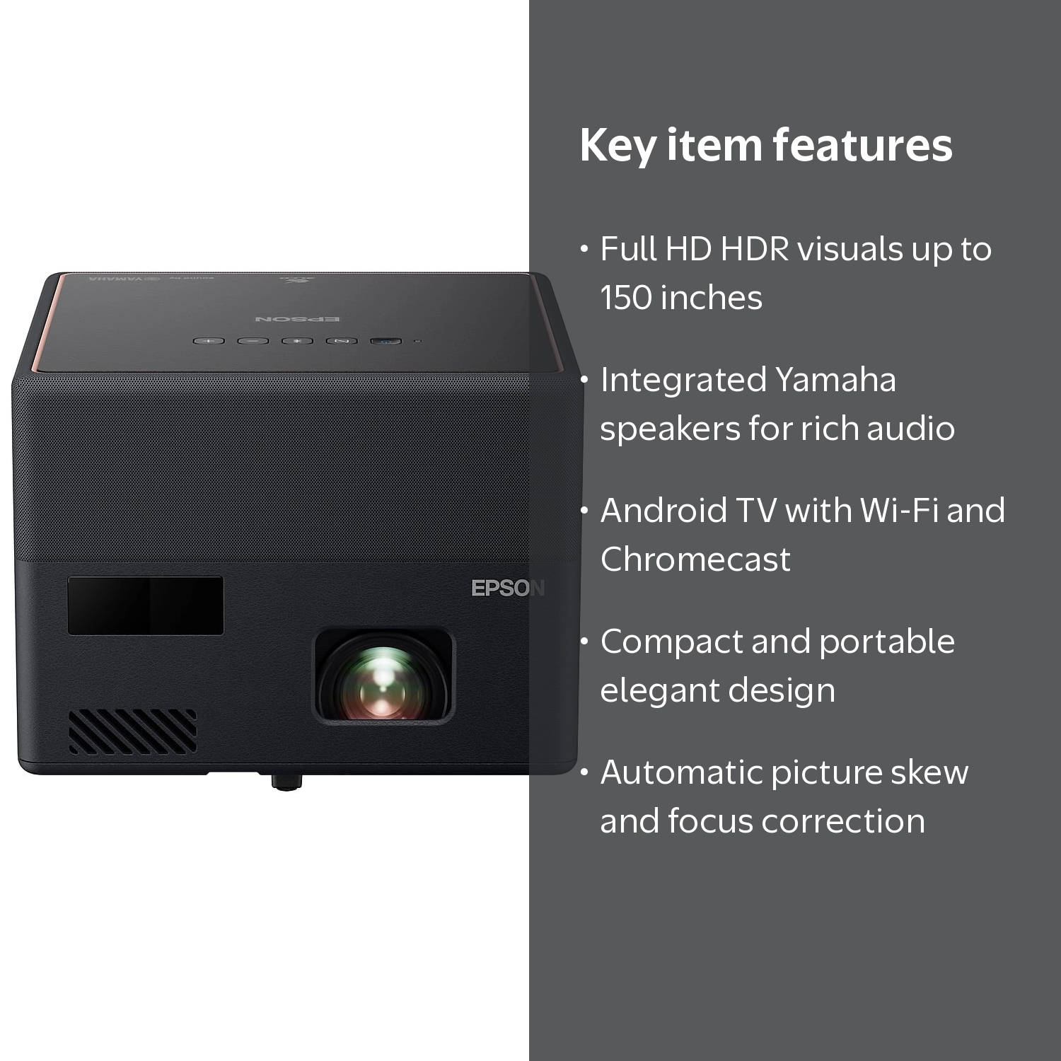 Epson EpiqVision Mini EF12 Smart Streaming Laser Projector, 150
