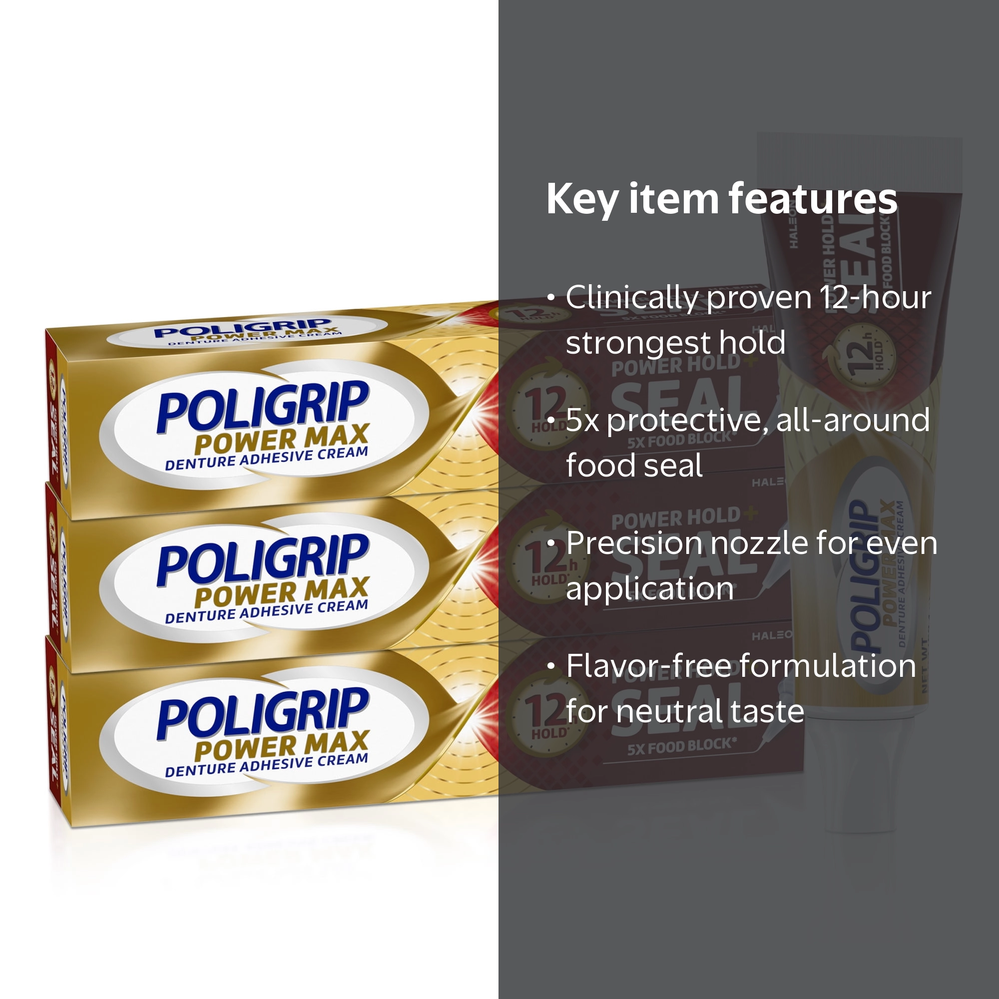 Poligrip Power Max Power Hold + Seal Denture Adhesive Cream