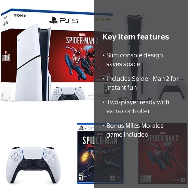 Sony PlayStation 5 Slim Console, Spider-Man 2 Bundle, Extra