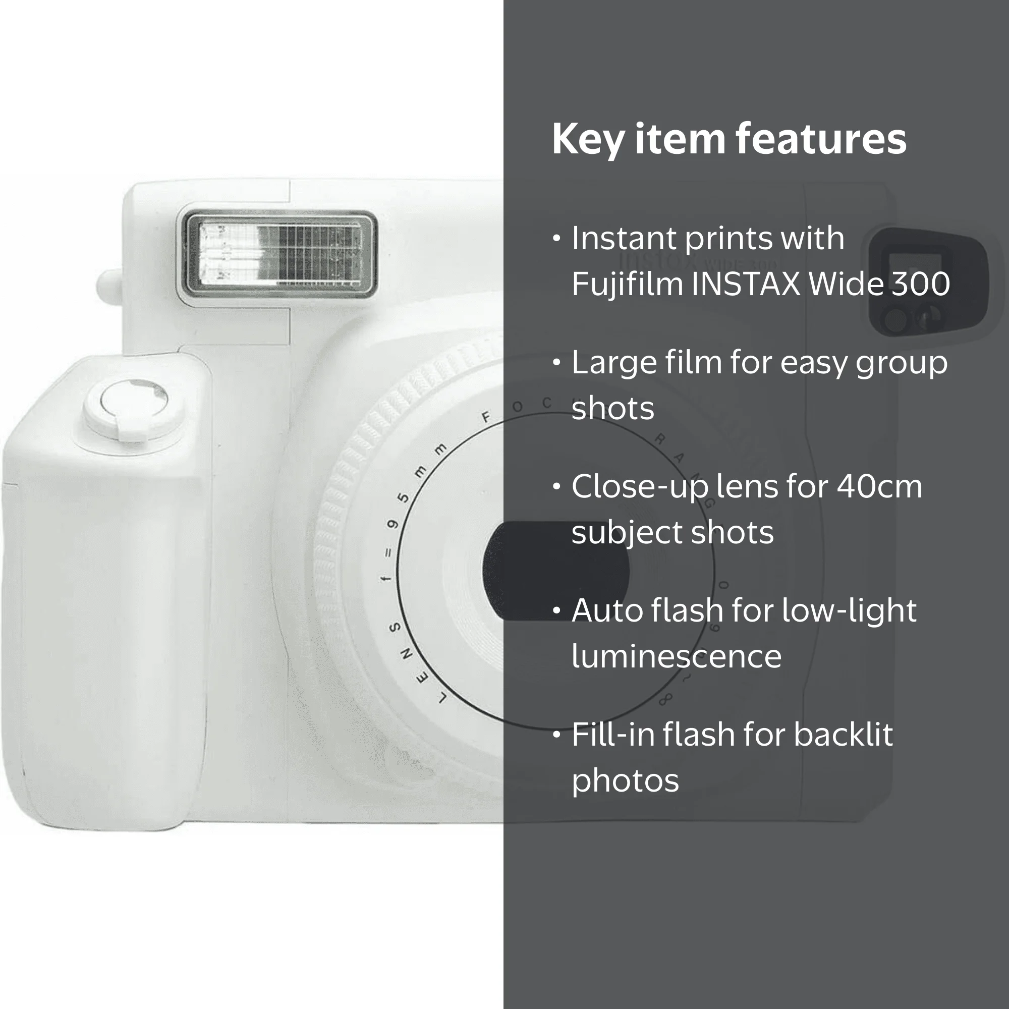 Fujifilm INSTAX Wide 300 Instant Film Camera, White - Snap