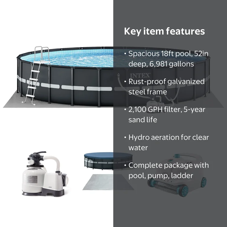 Intex, Above Ground Swimming Pool, 18ft x 52in, Sand Filter Pump