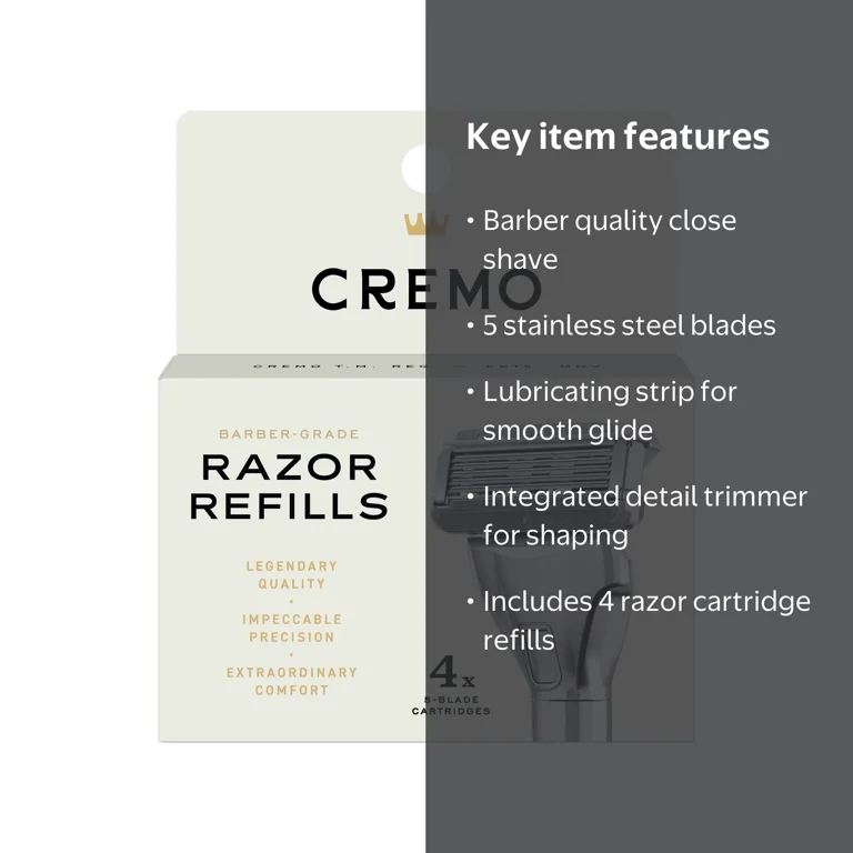 Cremo Barber Grade 5-Blade Mens Razor Cartridges with Pull-Back