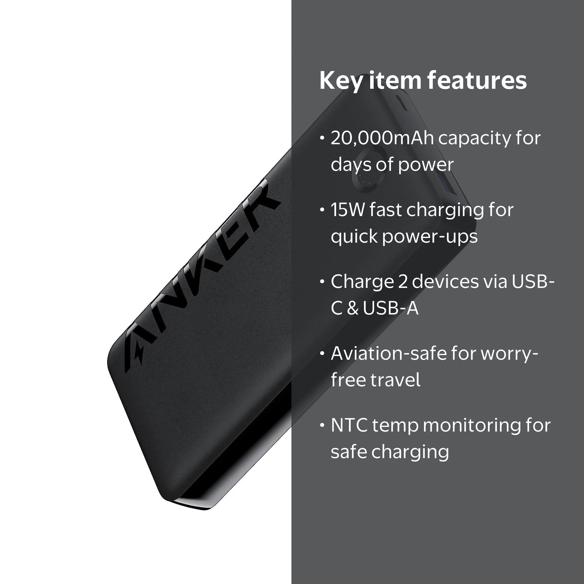 Anker Portable Charger, 20,000mAh Power Bank, Battery Pack with 2