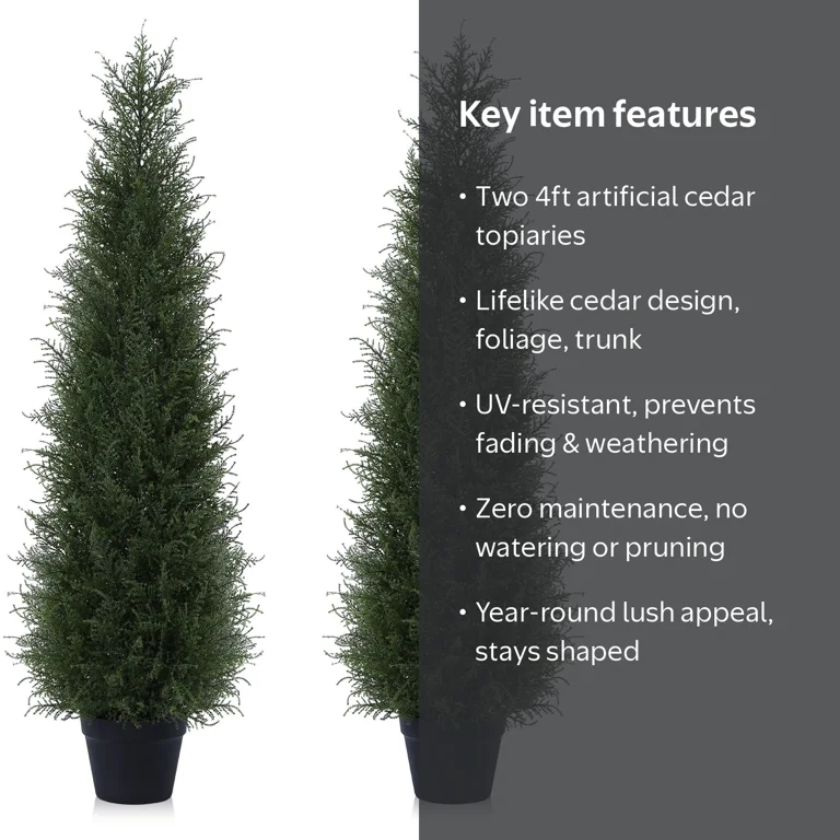2 Pack 4 ft Artificial Cedar Tree UV Rated , Artificial Christmas