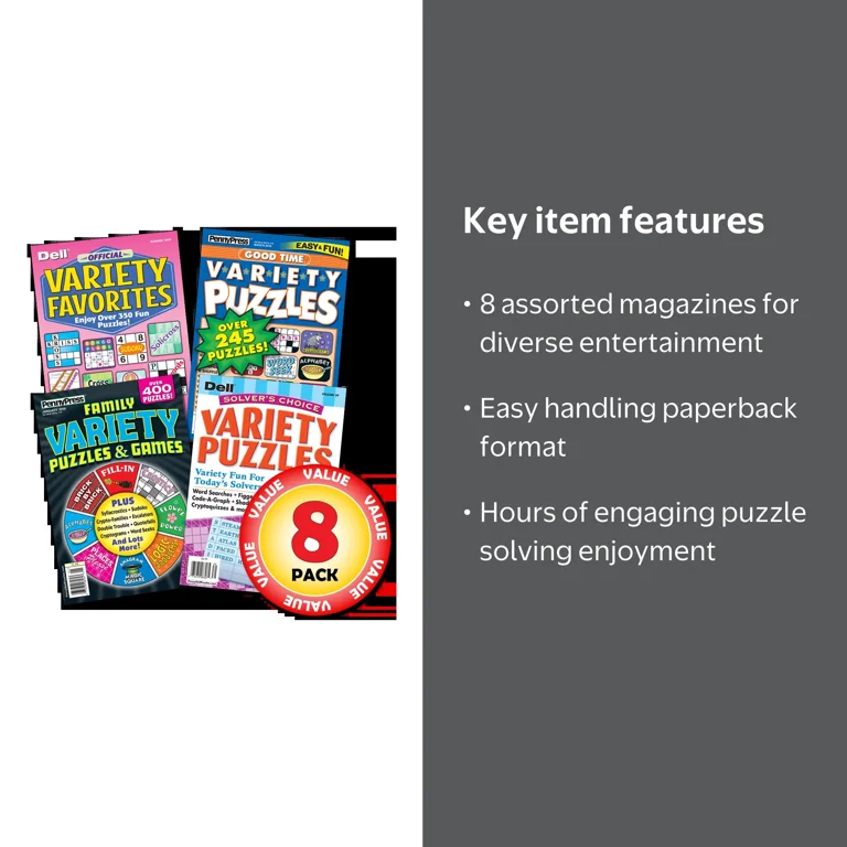 Penny Press Dell Variety 8-Pack, Paperback Puzzle Magazines with