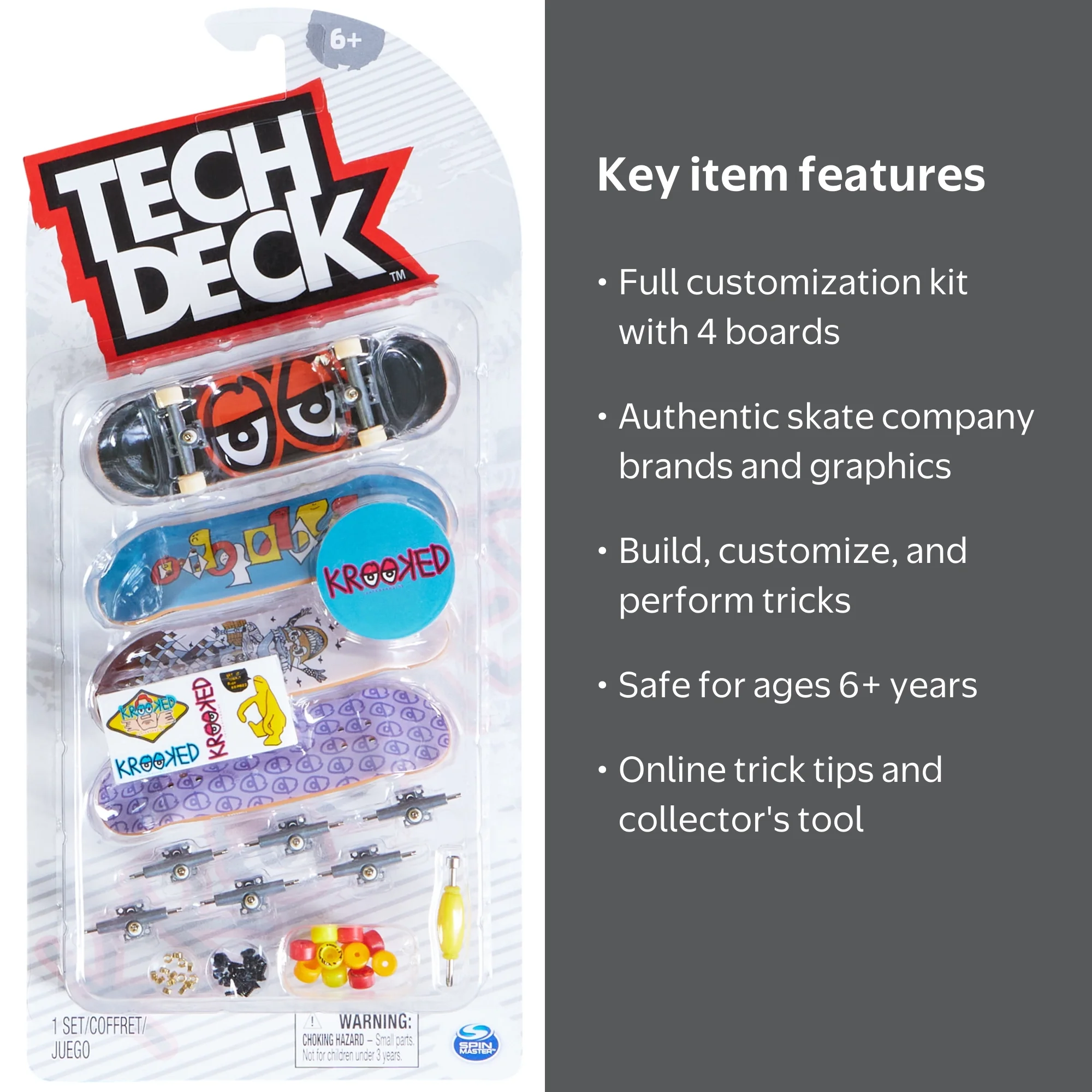 Tech Deck, Ultra DLX Fingerboard 4-Pack, Krooked Skateboards