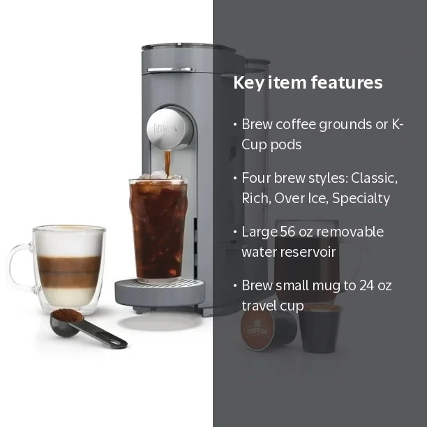 Shark, Restored Ninja PB040 Pods and Grounds Coffee Maker, Gray