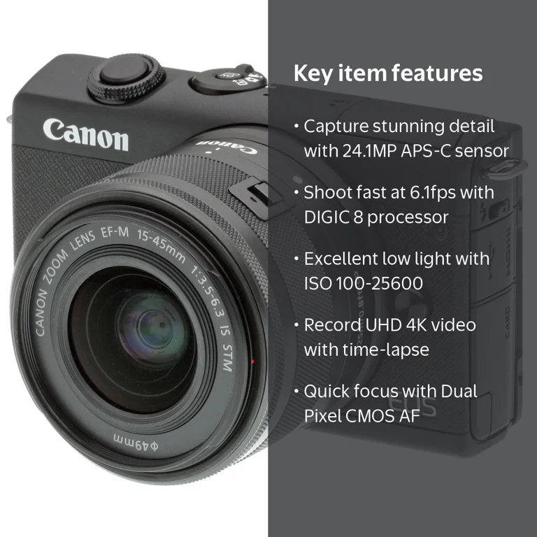 Canon EOS M200 Versatile Mirrorless Digital Camera, 24.1MP APS-C