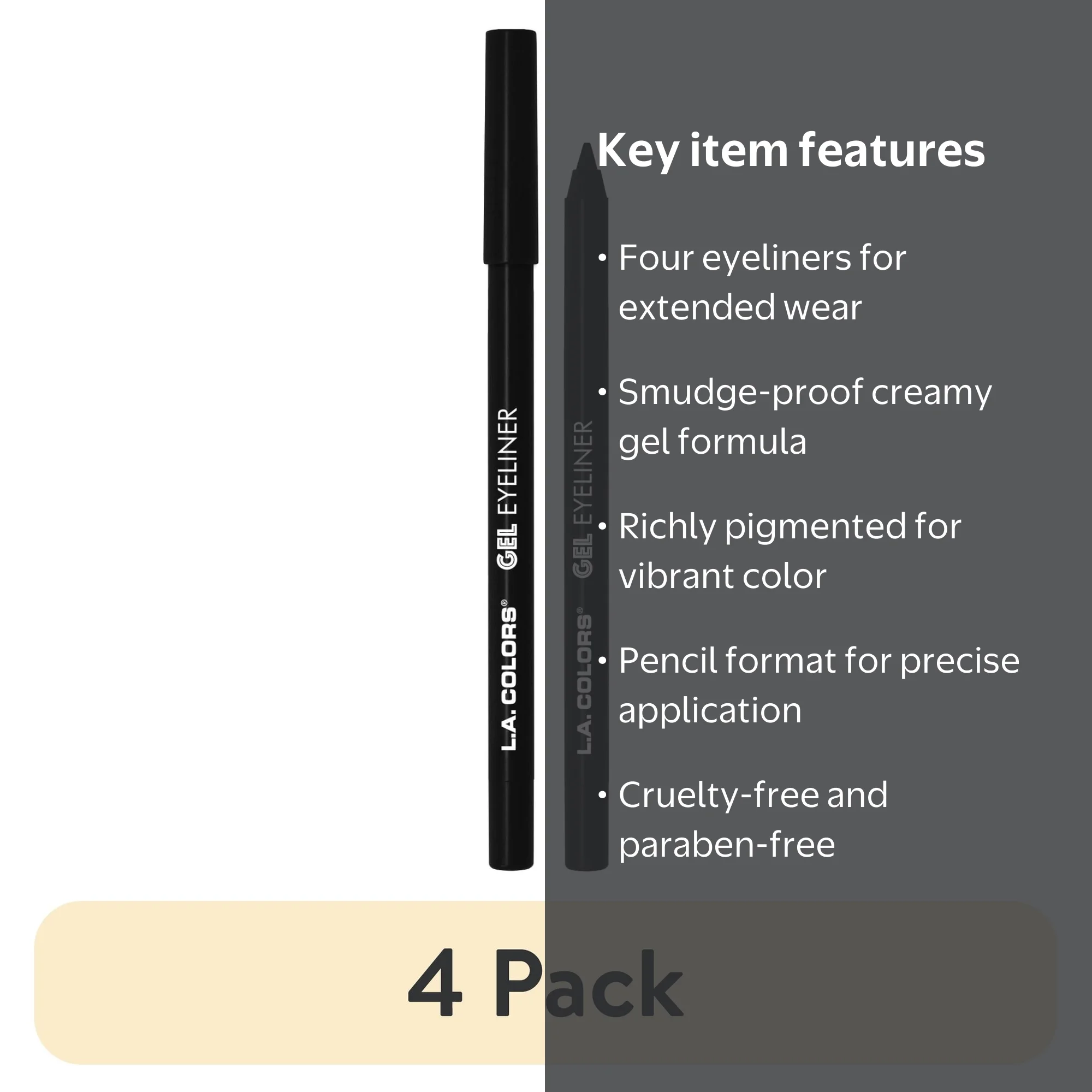 Enoi llic gel liner 4点セット 4 pack) L.A. COLORS Smudge & Transfer proof Smooth Glide-on Gel
