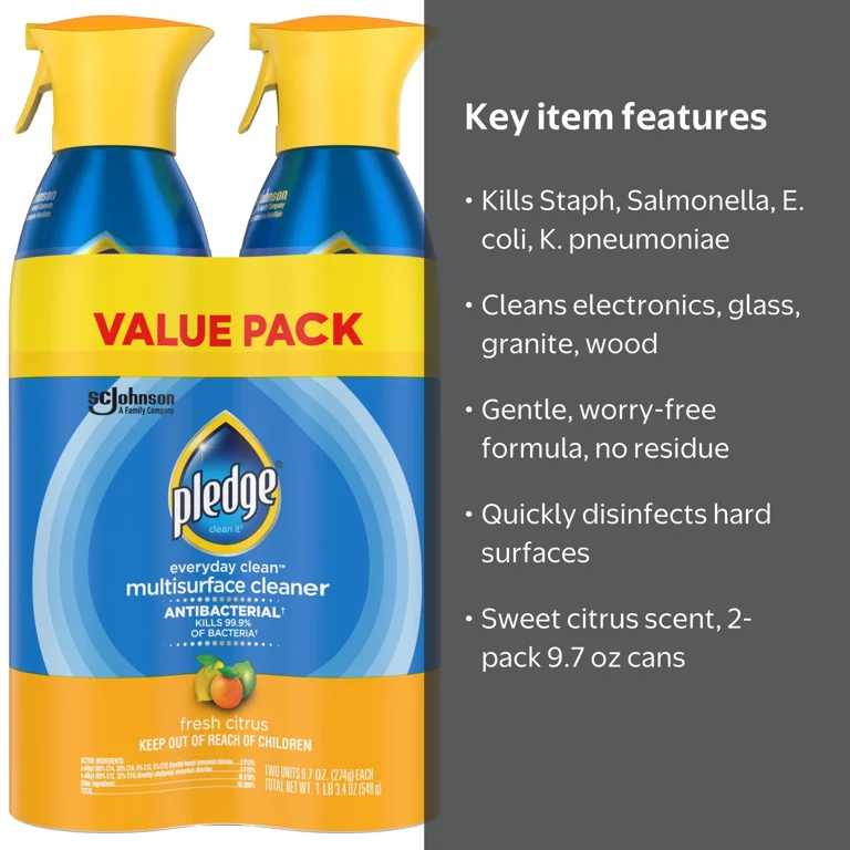 Pledge Antibacterial Multi Surface Cleaner Spray, 2pk, 9.7oz