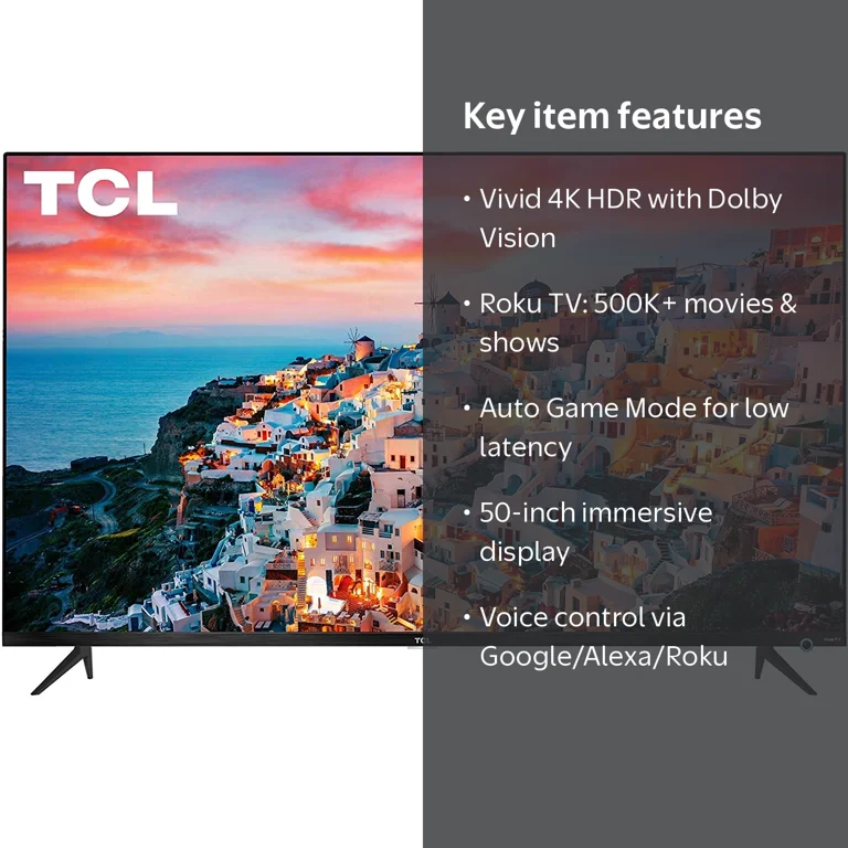 TCL, 50 in 5 Series 50S525, 4K UHD LED Roku Smart TV, Black