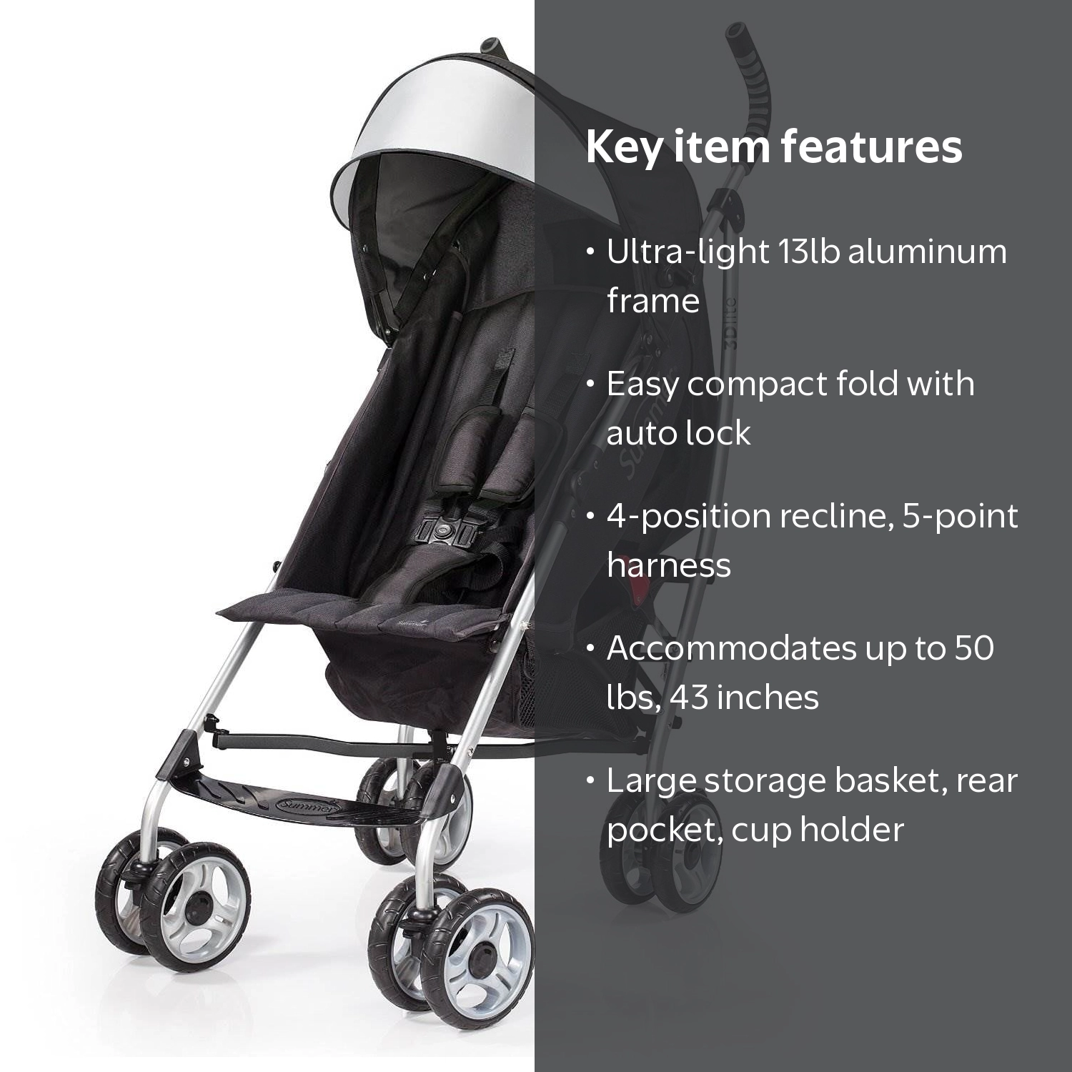Ingenuity 3Dlite Convenience Stroller, Lightweight, Compact, Black