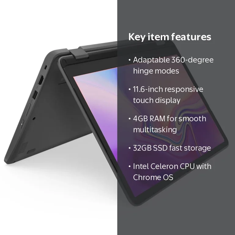 Restored Lenovo 300e Touchscreen Chromebook 2 in 1 Intel CPU 4GB