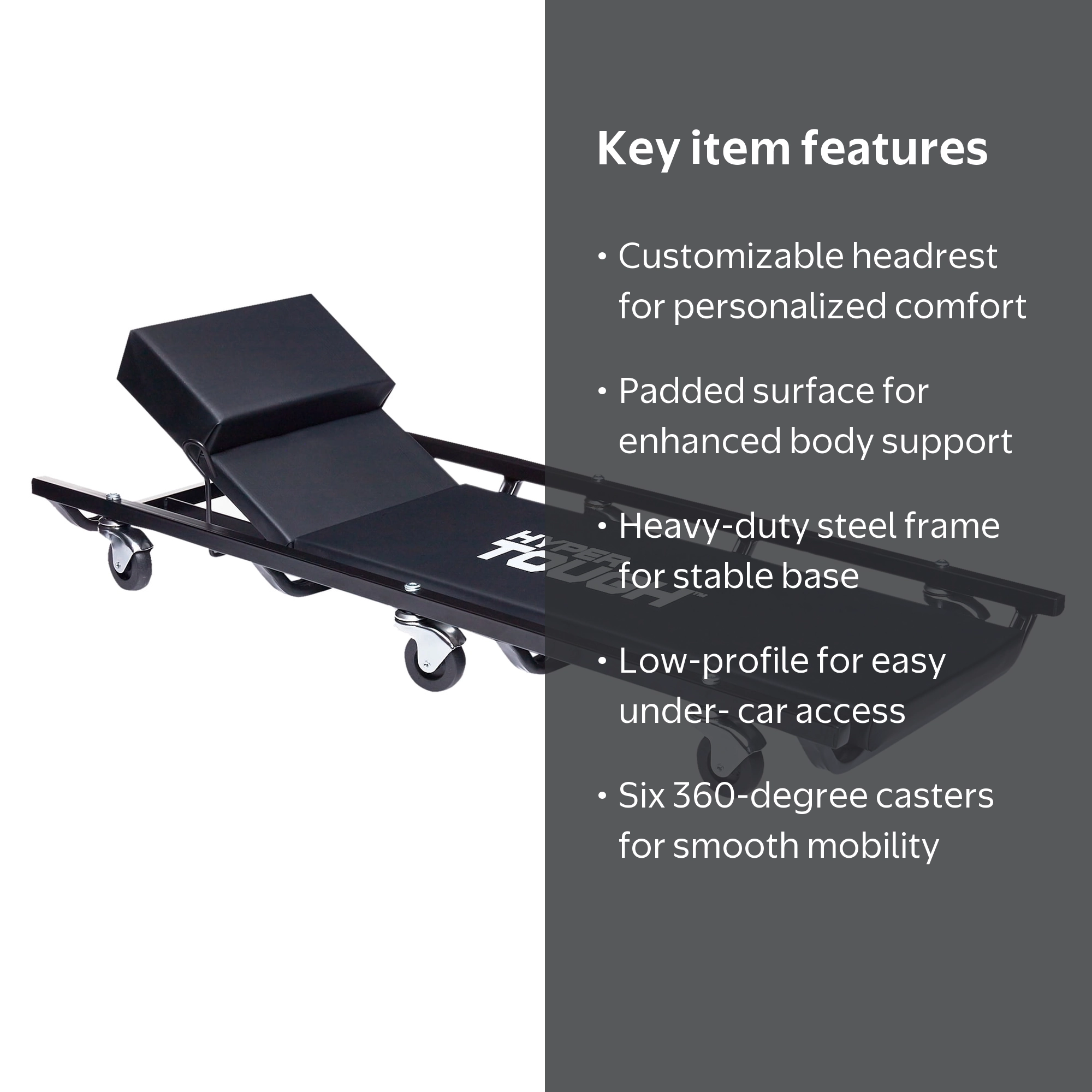Hyper Tough Automotive Rolling Creeper with Adjustable Headrest