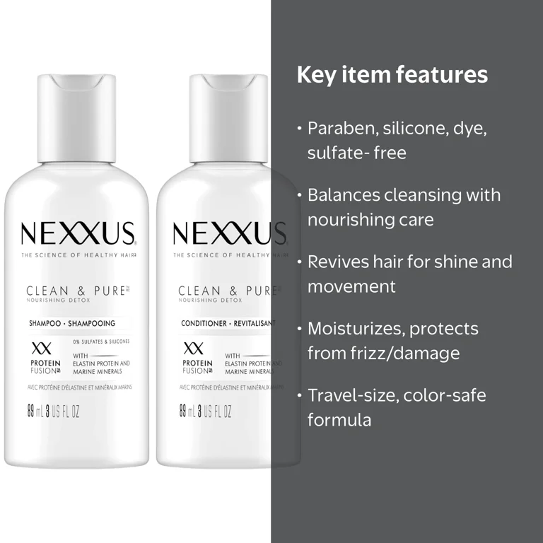 Nexxus Travel Shampoo and Conditioner, Clean & Pure – Hair