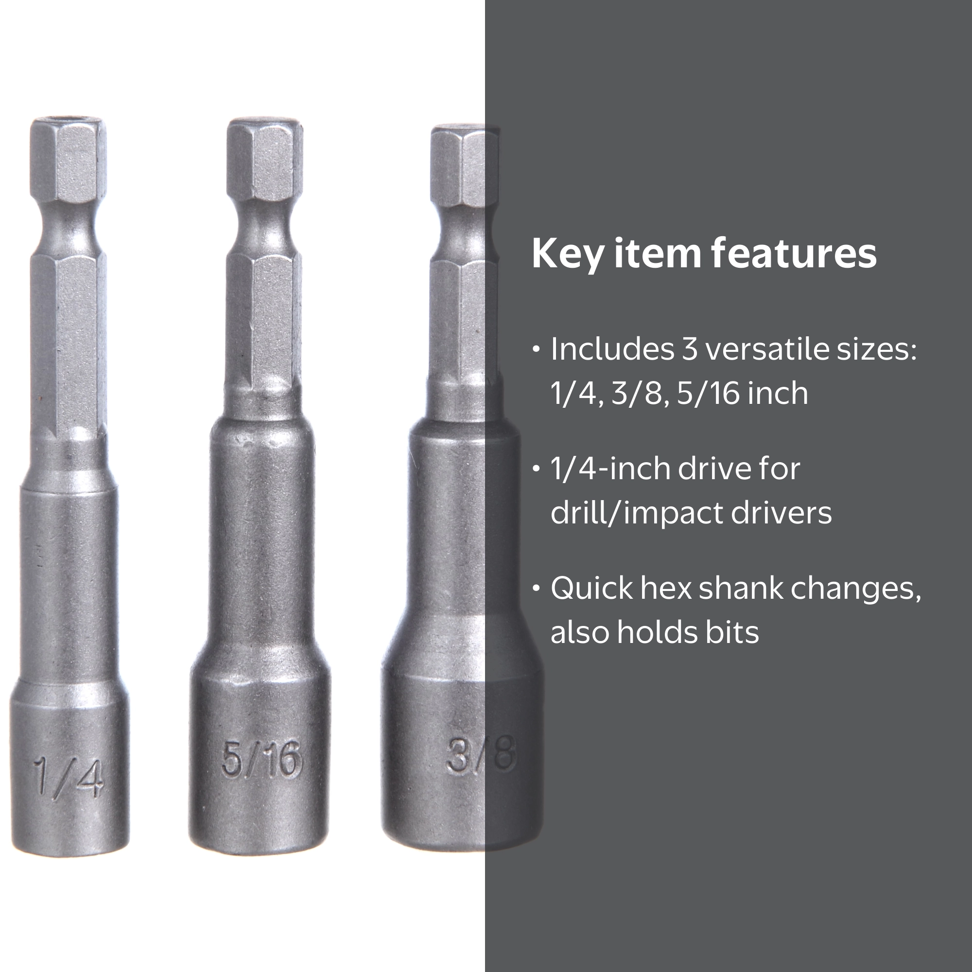 Hyper Tough 3 Pack Hex Shank Magnetic Nut Screwdriver Bits 1/4, 3