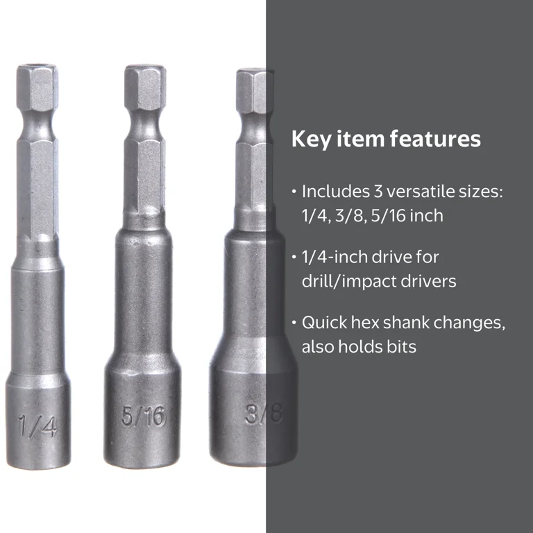 Hyper Tough 3 Pack Hex Shank Magnetic Nut Screwdriver Bits 1/4, 3