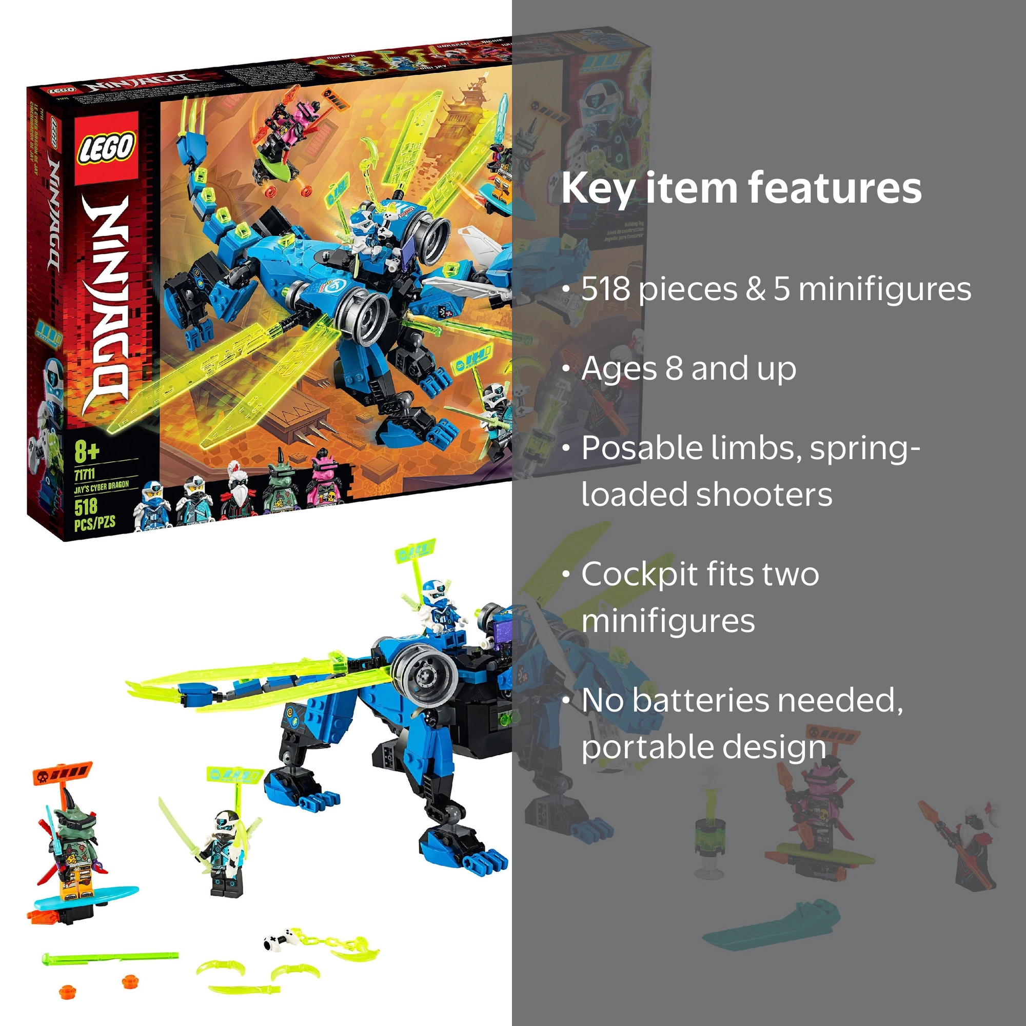 LEGO NINJAGO Jay‚Äôs Cyber Dragon 71711 Ninja Action Toy Building