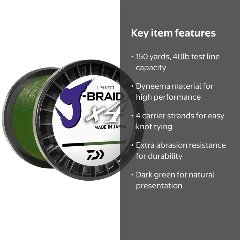 daiwa braided fishing line J-Braid X8 Line, Chartreuse / 8lb Braid x4 Braided Line is a 4 Carrier line that is perfect for abrasion resistance and ease of use for knot tying and line management Braid Daiwa J Braid 8