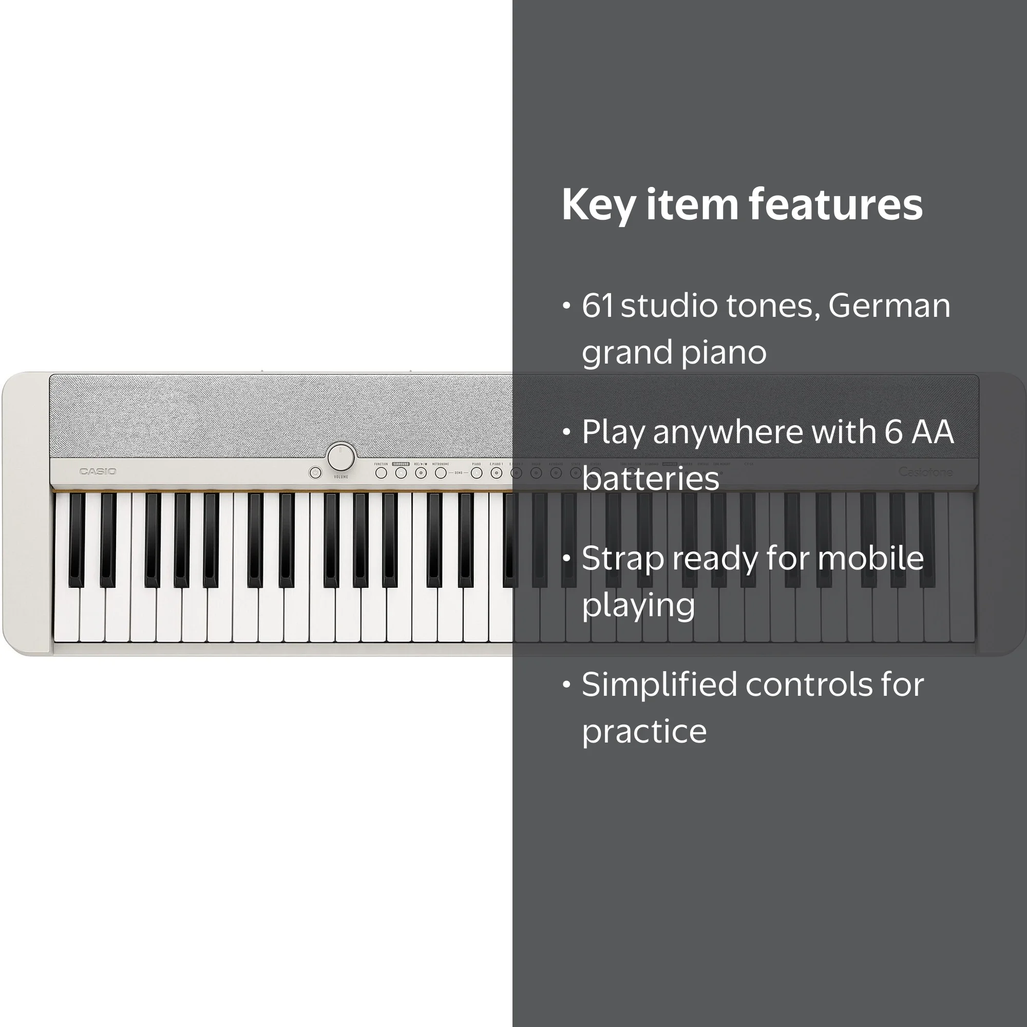 Casio CTS1 61 Key Portable Keyboard in White - Walmart.com
