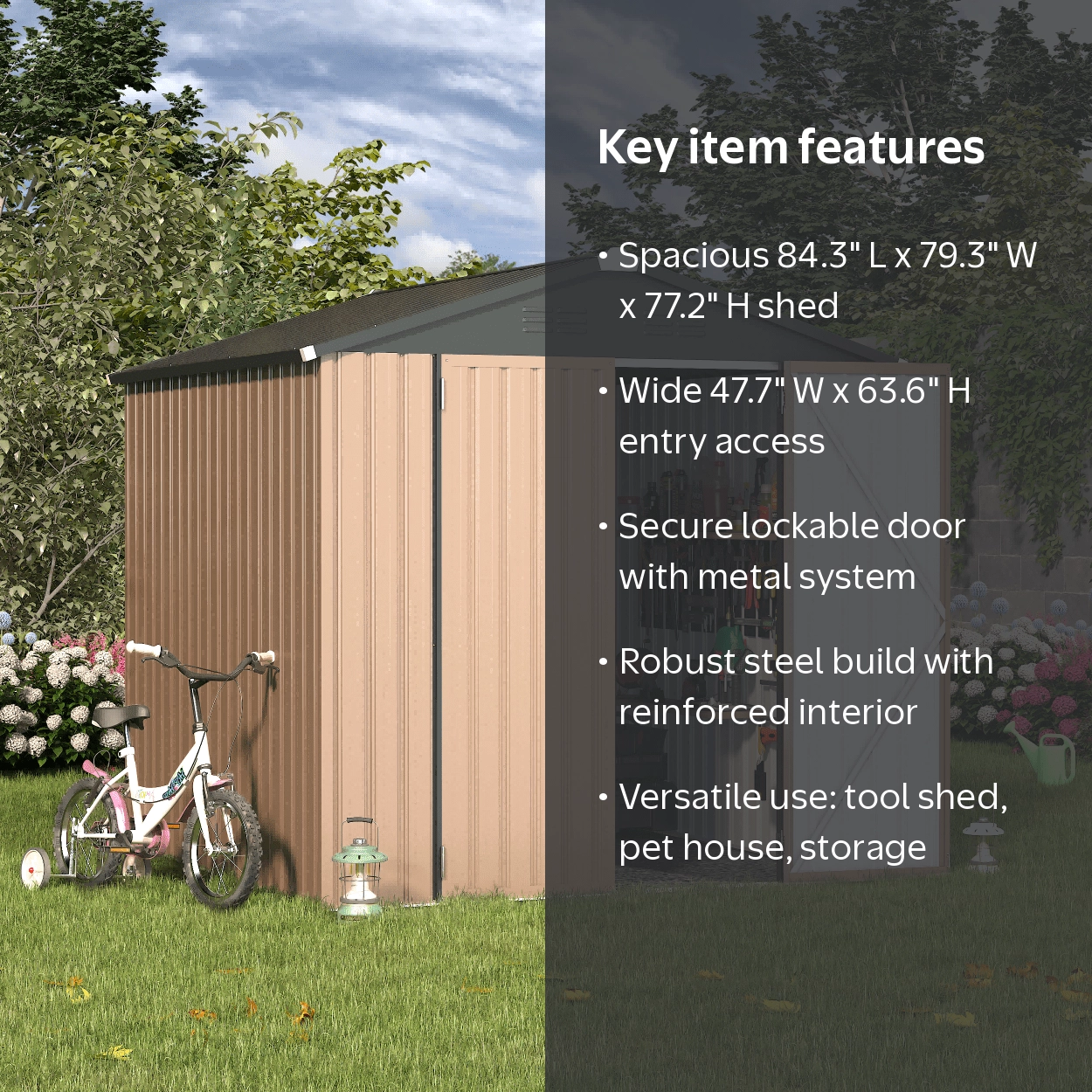 YODOLLA 7x7ft Backyard Garden Metal Storage Shed with Sliding Roof