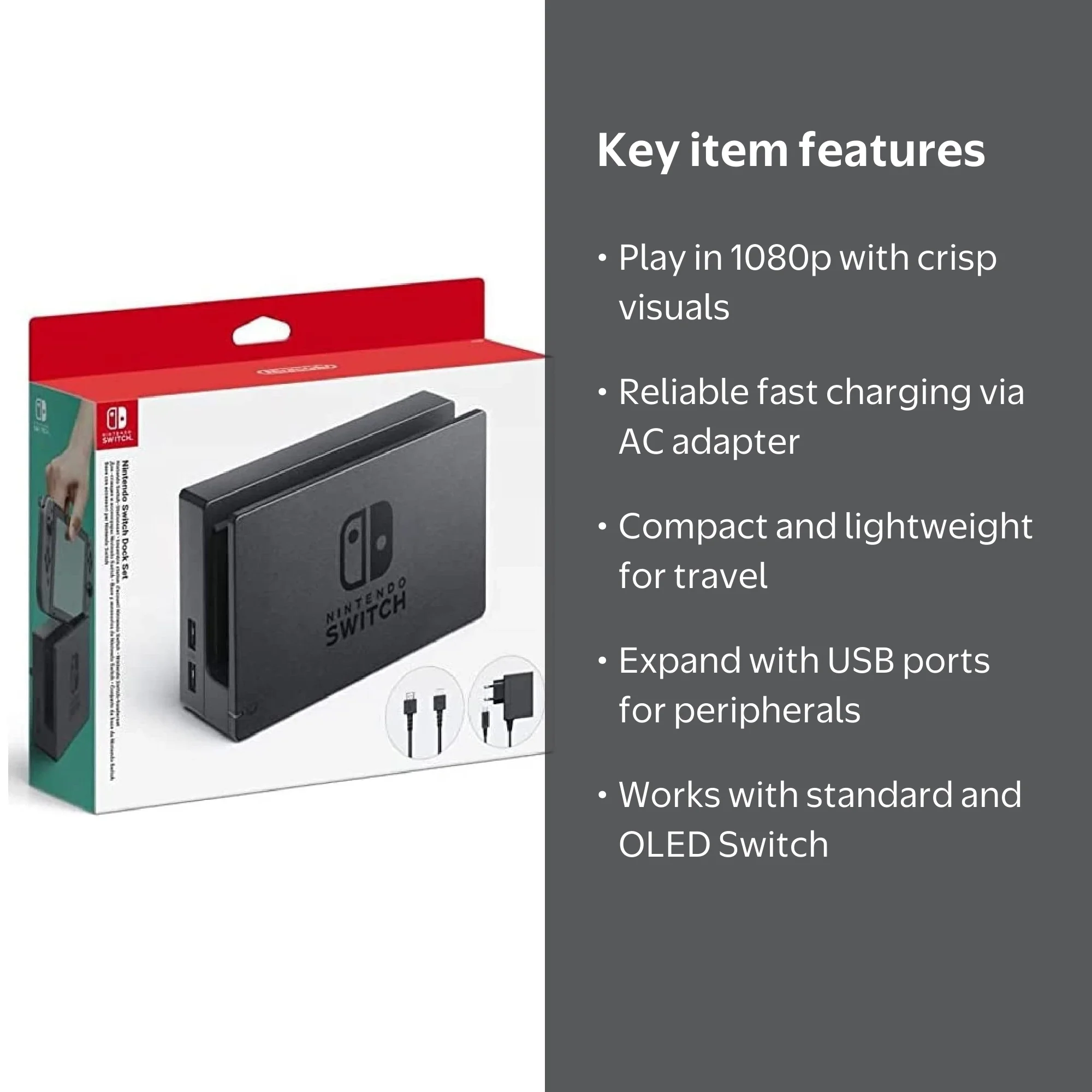 Nintendo Switch Docking Station, Black, with HDMI Cable and AC
