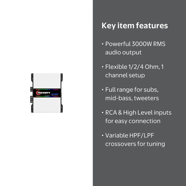 Taramps, Monoblock Amplifier, HD 3000.1 RGB 3000W RMS, Full Range