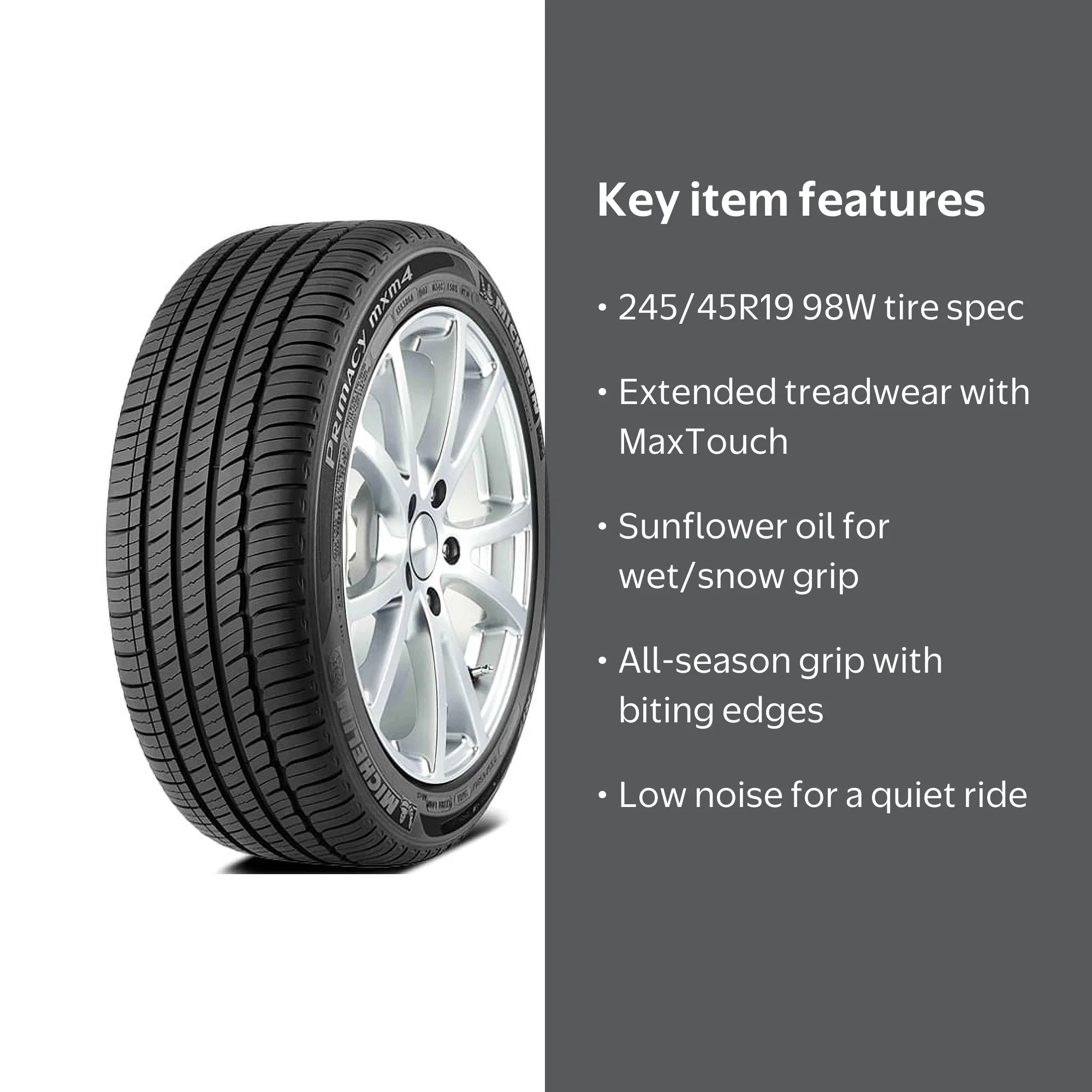 Michelin Primacy MXM4 All-Season Tire 245/45R19 98 W, Enhanced