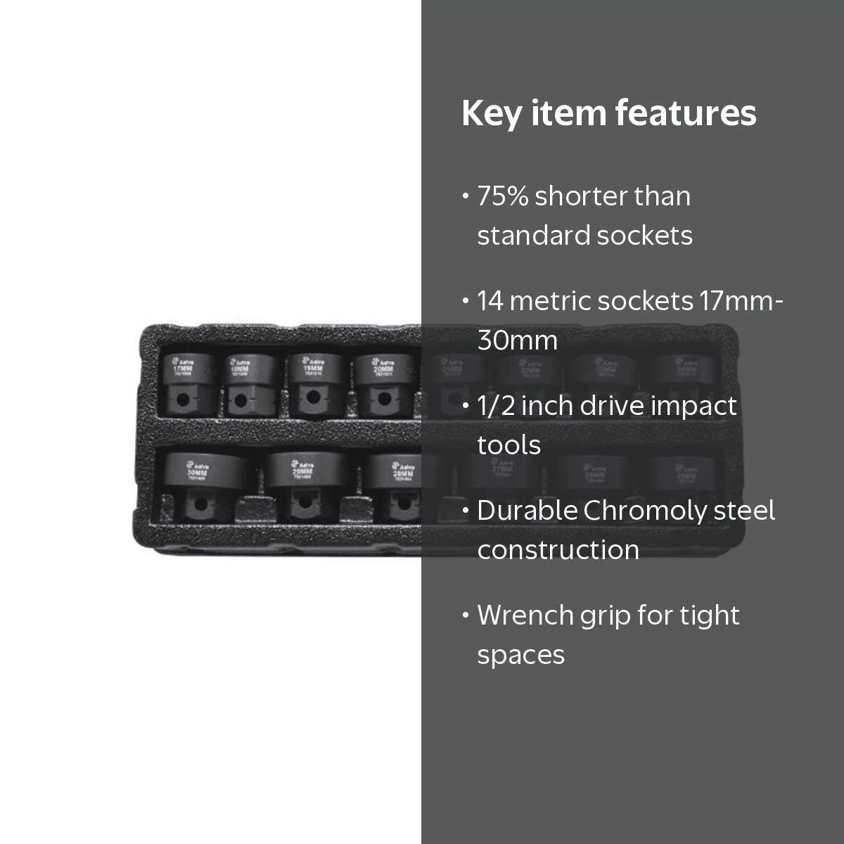 Astro 78214 Low Profile Nano Impact Socket Set 17-30mm 1/2
