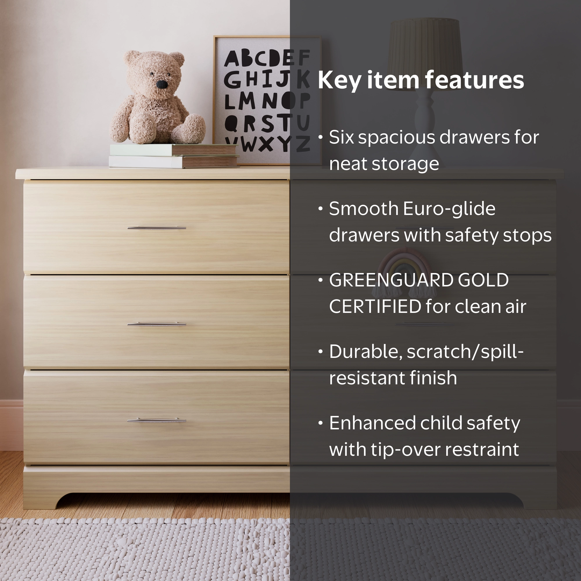 Storkcraft Brookside 6 Drawer Nursery Double Dresser, Driftwood