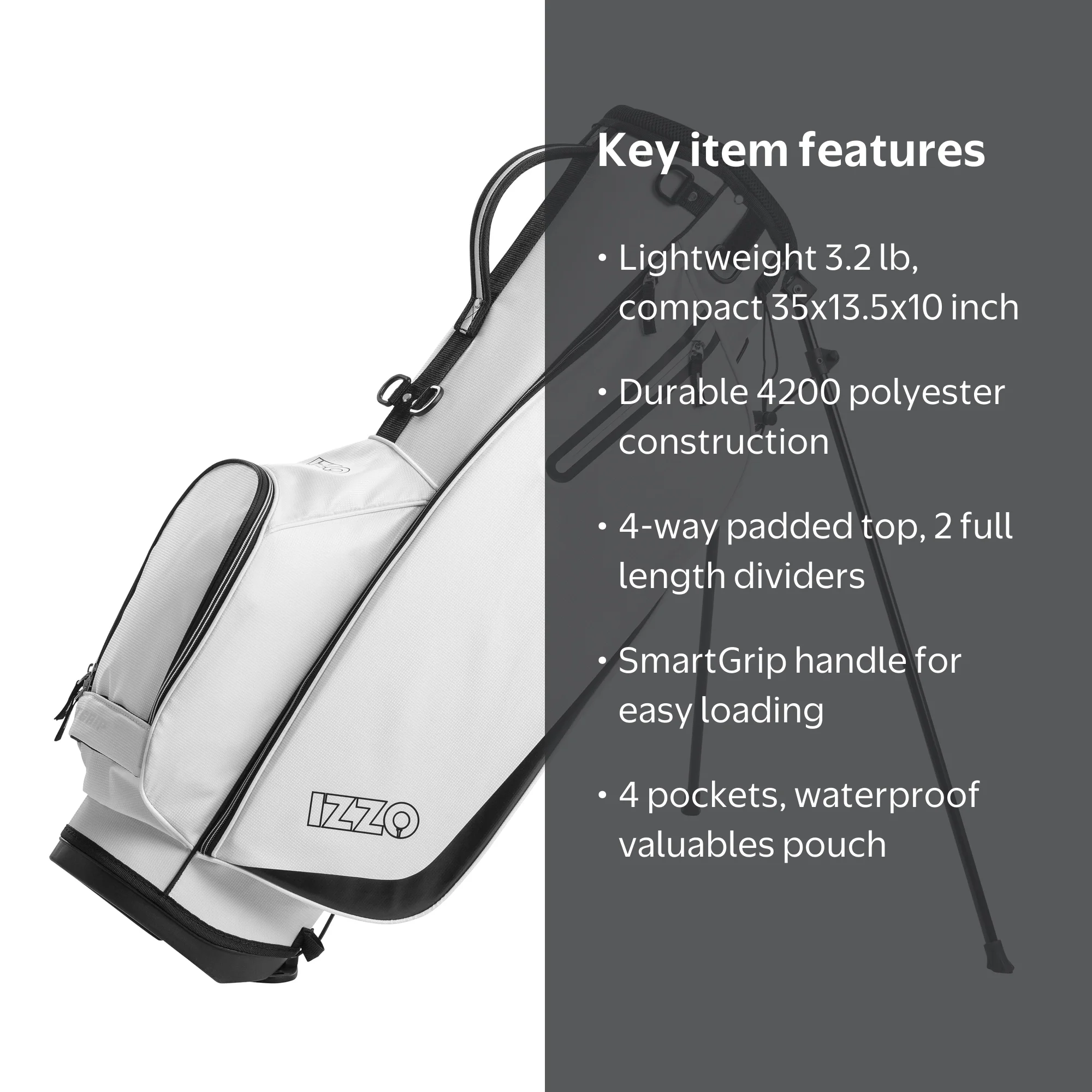 Izzo Golf Ultra-Lite Stand Bag - White, 3.2 lbs - Walmart.com