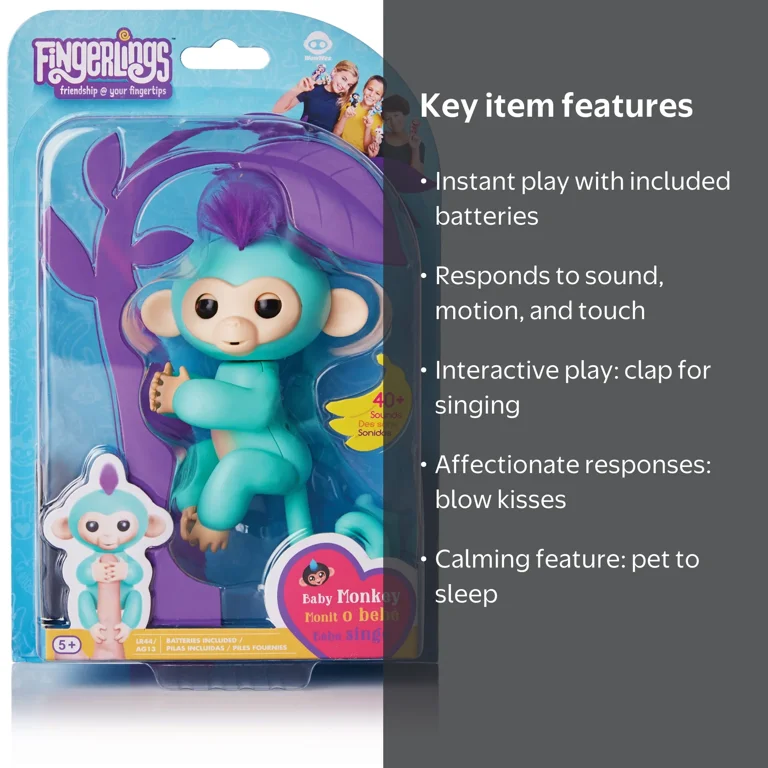 Fingerlings, Interactive Baby Monkey Zoe, Turquoise with Purple