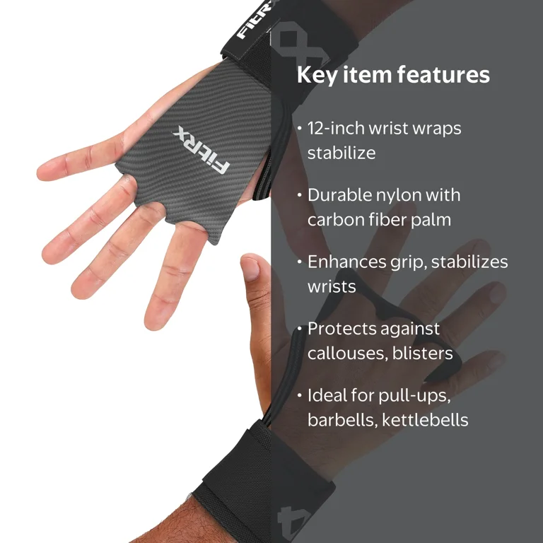 FitRx Grip Wraps, 12” Nylon Workout Gloves with Weightlifting