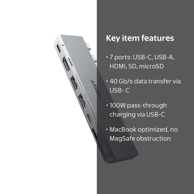 Anker USB C Hub for MacBook, 7-in-2, Gray, Supports Multi-Display