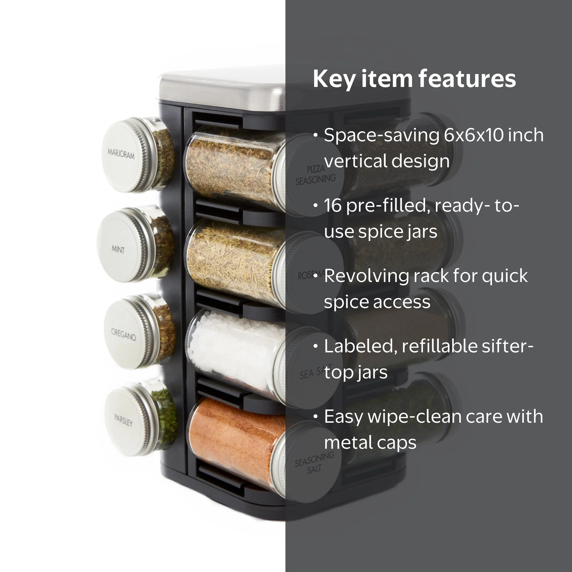 Kamenstein Prefilled 16 Jar Plaza Spice Rack with Ridge Metal Cap